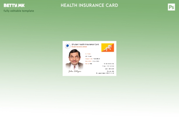 Шаблон за картичка за здравствено осигурување од Бутан во модерен стил